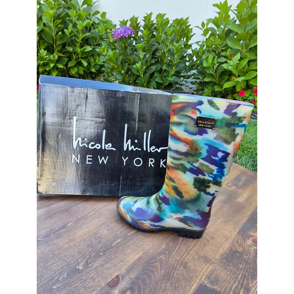 Nicole Miller New York Rainyday Abstract Animal Print Rain Boots Multi Womens 5